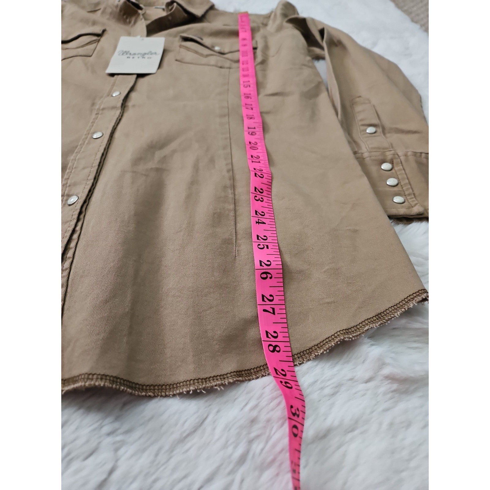 Wrangler Retro NWT Western Pearl Snap Shirt L Tan Khaki Cowgirl Ranch