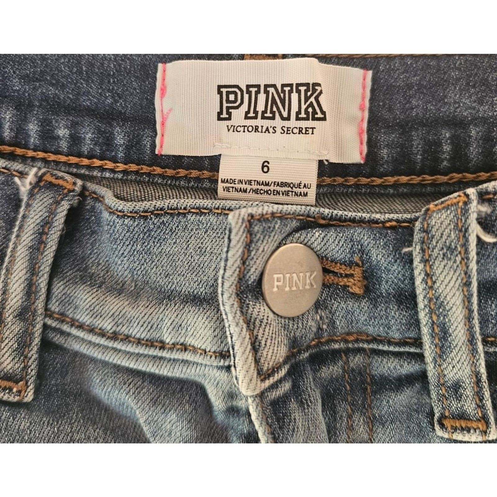 PINK Victoria’s Secret Denim Shorts High Rise Light Wash Cutoff Distressed 26