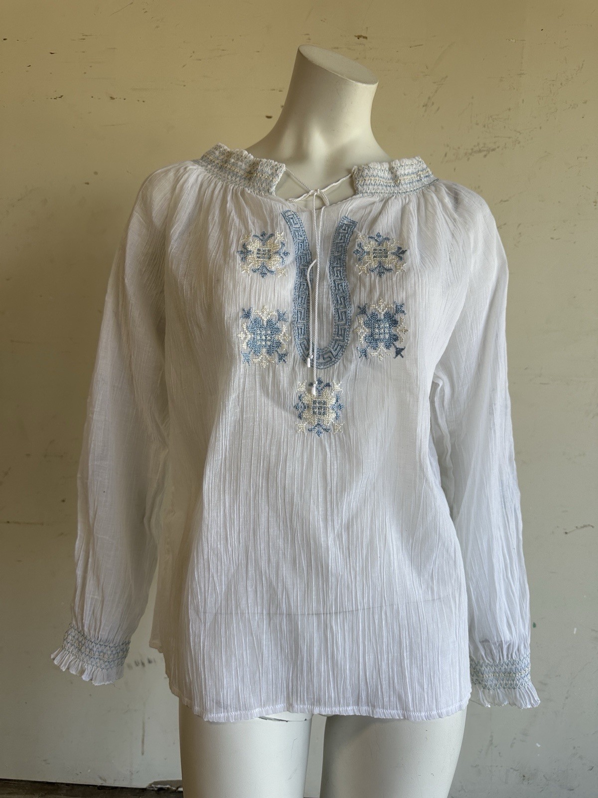 Vintage 70s Embroidered Peasant Blouse 1970s Boho