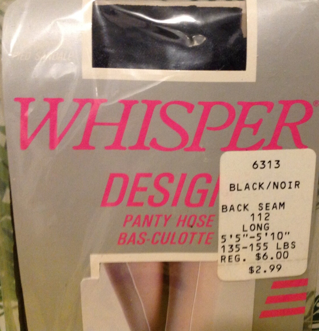 Vintage Pantyhose Whisper Desing Back Seam color Black 135-155 lbs