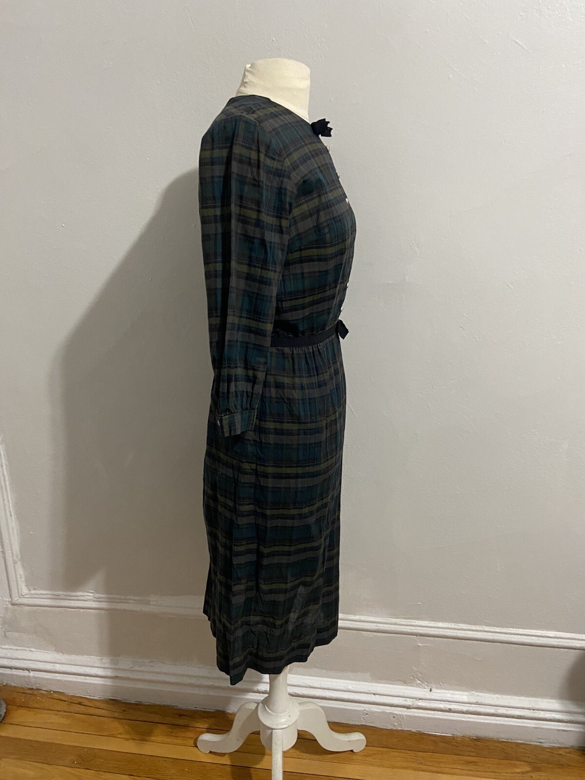 60s Helen Whiting Green Plaid Sheath Vintage Dress