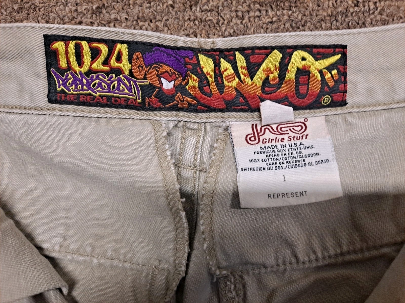 VTG 90s JNCO Girlie Stuff Khaki Denim Pants Size 1 Baggy Skater Y2K Wide Leg