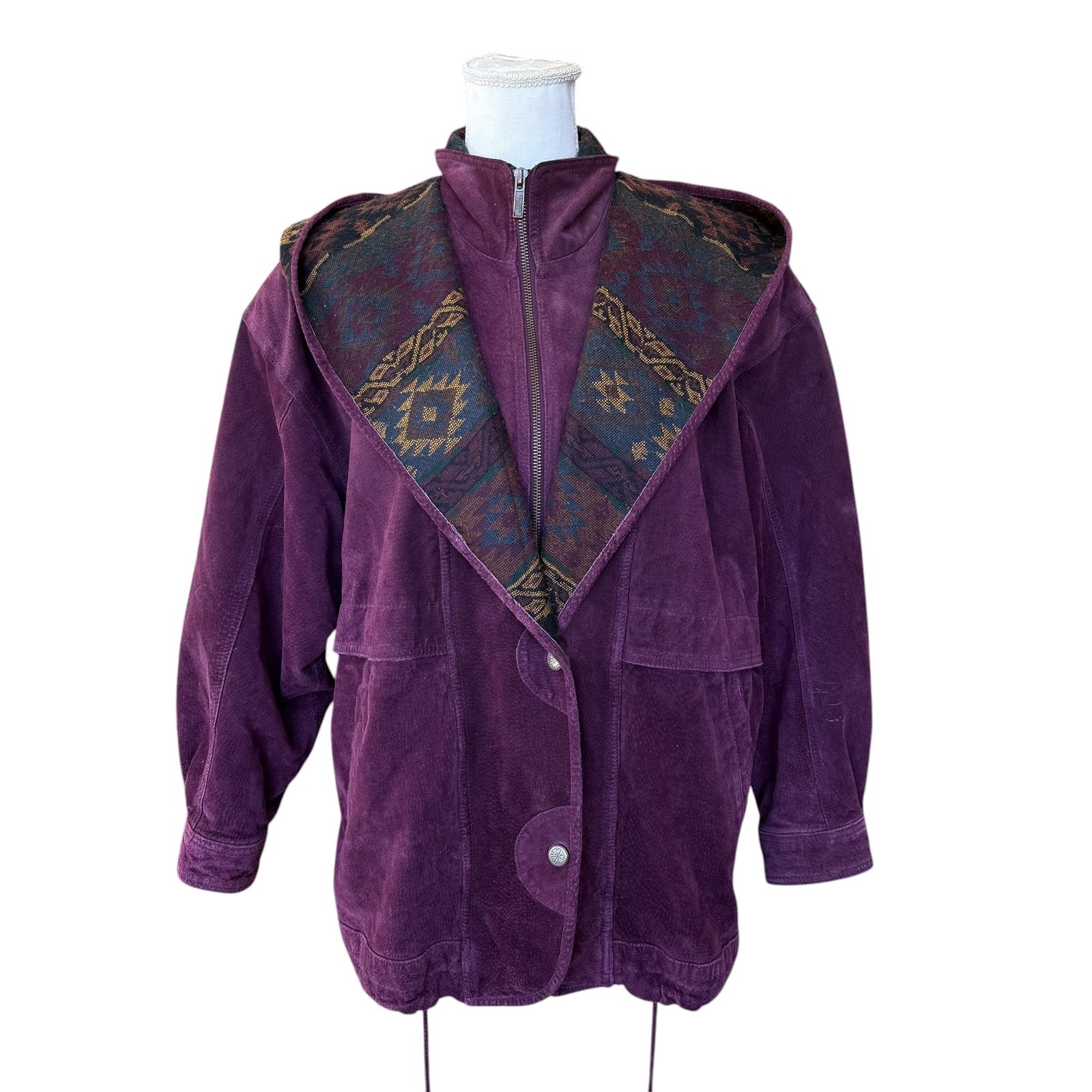 Adventure Bound Wilsons Purple Suede Leather Southwestern Hooded Jacket Medium
