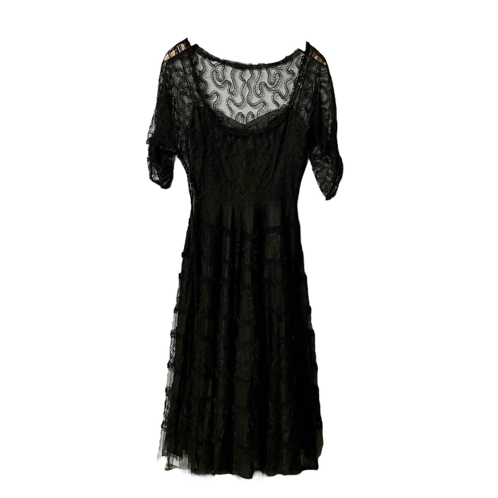 Vintage COUTURE 30s 40s Black Abstract LACE Dress 12