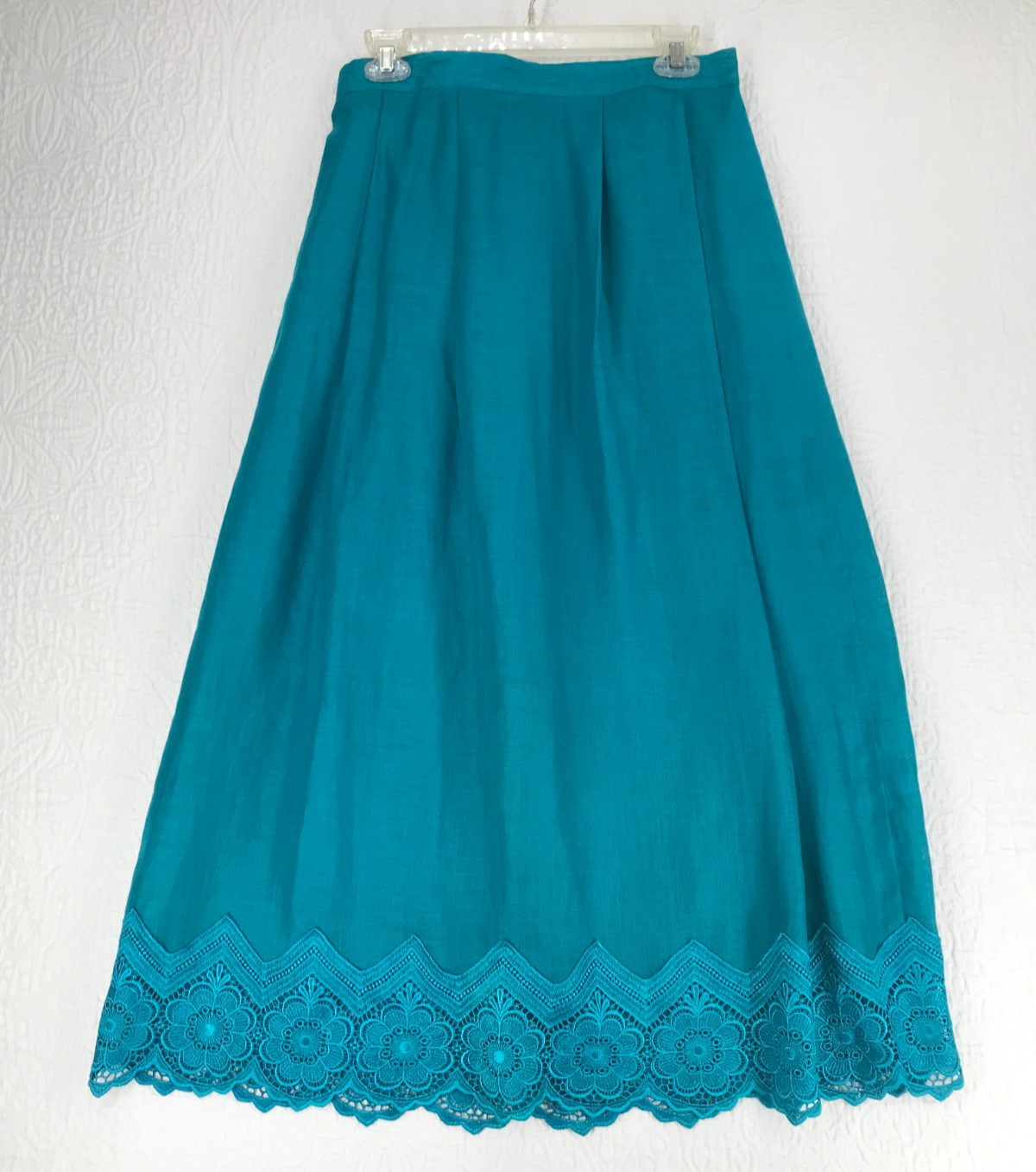Vintage Digna Yero Linen and Lace Midi Skirt Set Size 10 Lined Teal