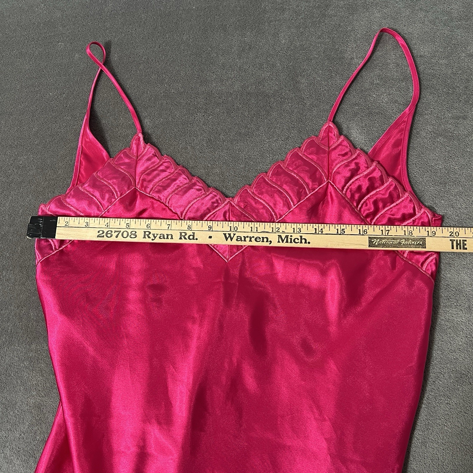 Vintage Magenta Hot Pink Satin Feel Slip Dress with Embroidered Details Sz L