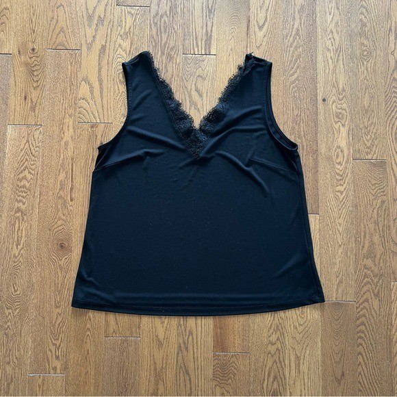 H&M Black Lace Trim Camisole Tank Top Size M Satin Coquette Clean Girl