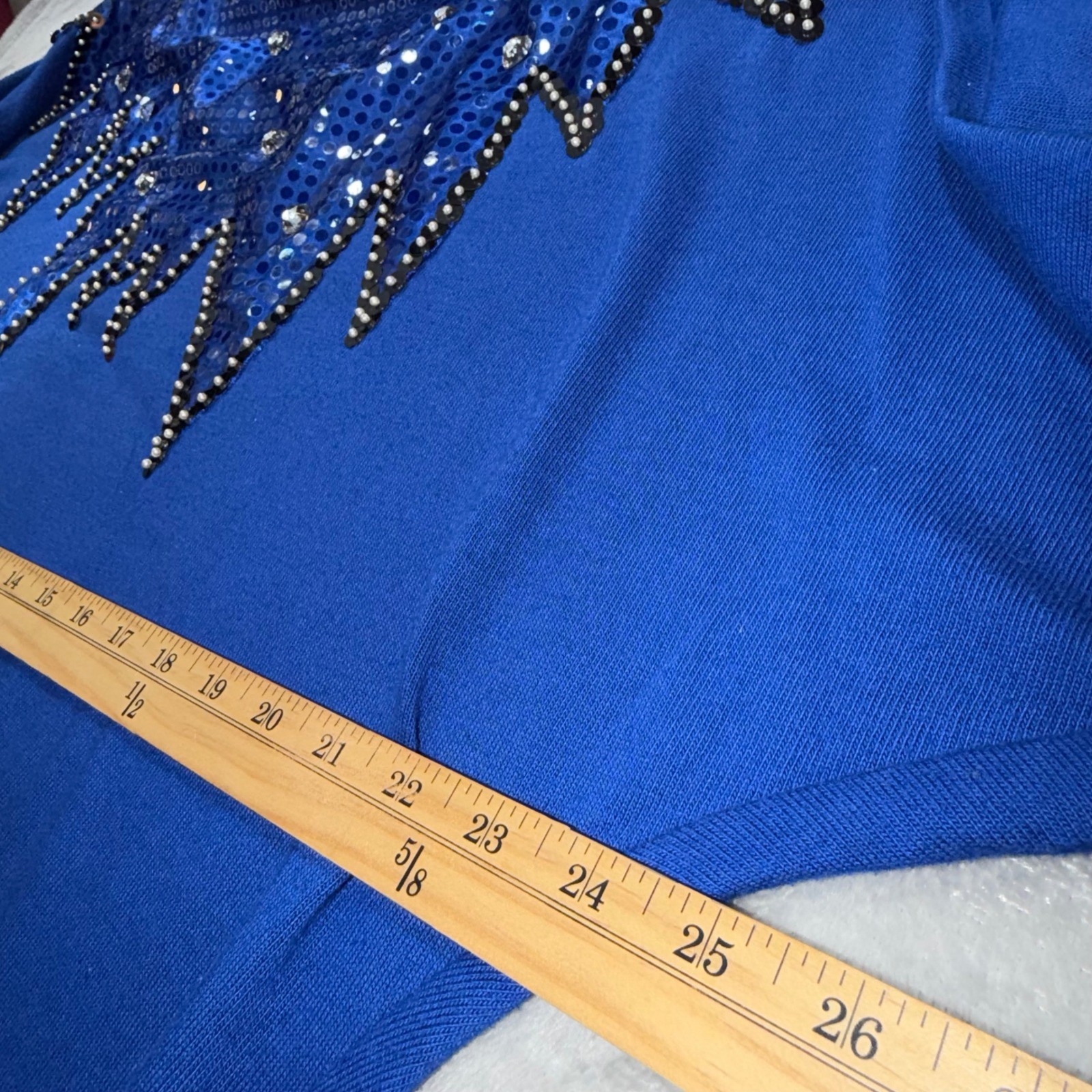 Vintage 80s Royal Blue Sequin Batwing Top Rhinestone Sparkle Party Shirt Large