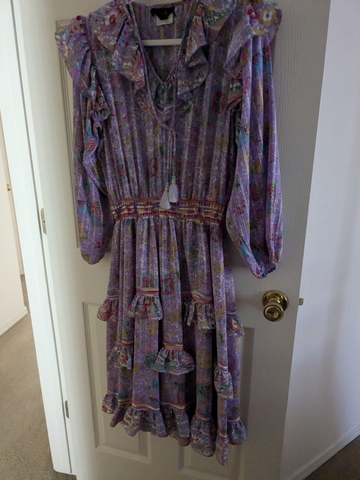 Diana Fretz Vintage Dress Size 12 Lavender Floral Long Sleeve