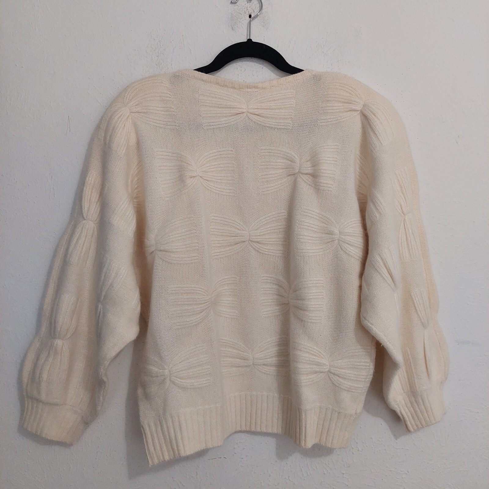 Schrader Vintage 80s Cream Knit Sweater Wool Angora Blend Butterfly Effect Sz M