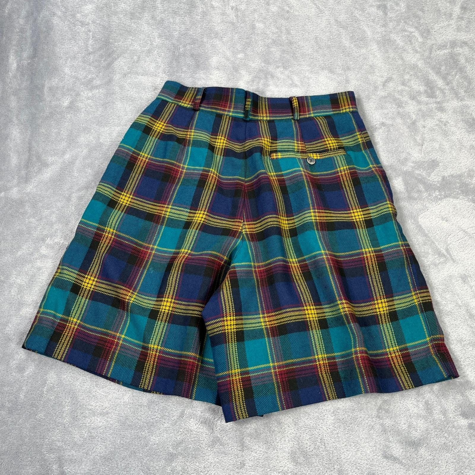 Vintage 90s Plaid Statement Bermuda Shorts 12 Multi Pleated Retro Transitional