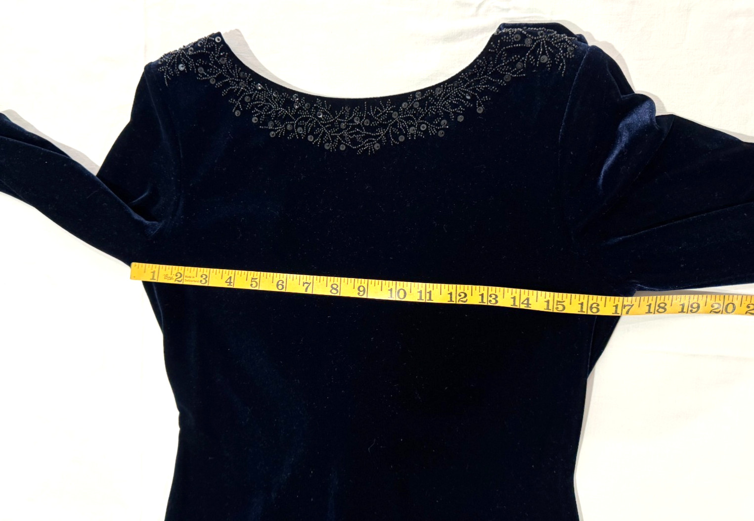 90s Midnight Blue Velvet Maxi Dress Evening Beaded Drape Back 8 Lawrence Kurtz