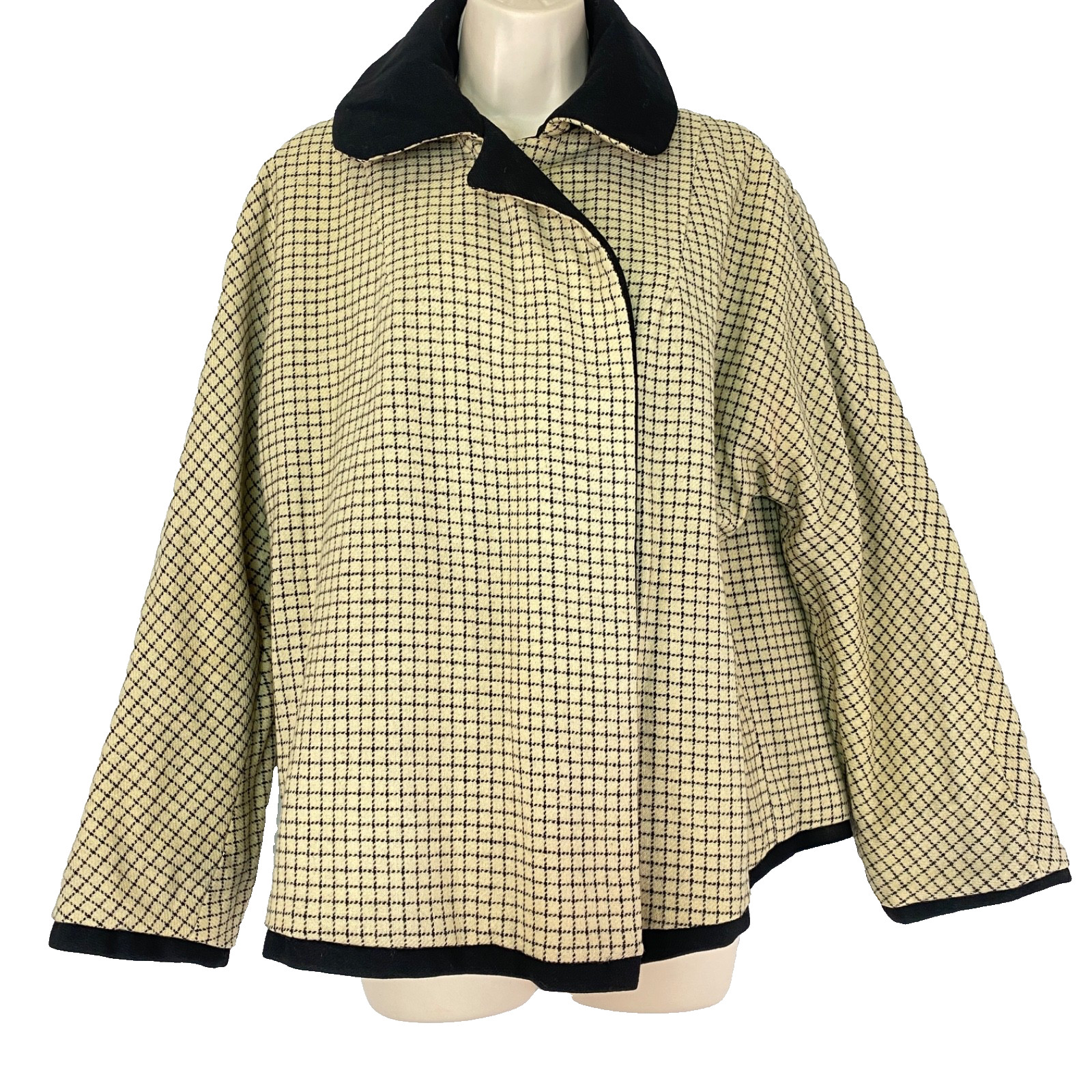 Vintage 1950s black wool oversized jacket ivory white reversible pea coat