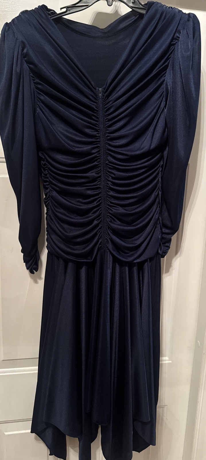 VTG 80’s Filigree Ltd Blue Ruched Midi Dress USA Style 8042 Size S?