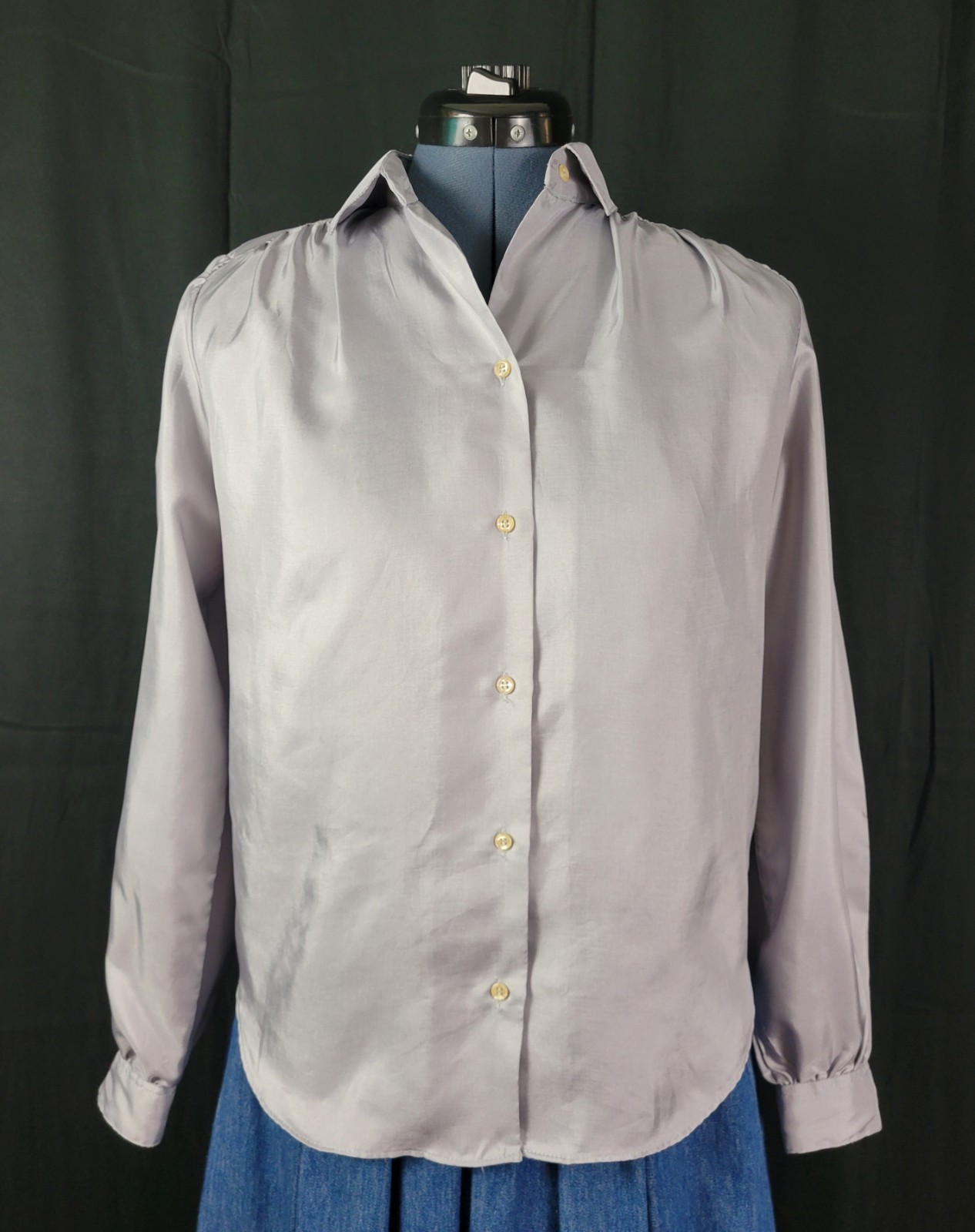 Vintage Stuart Lang Grey/Silver Long Sleeved Blouse Size 6