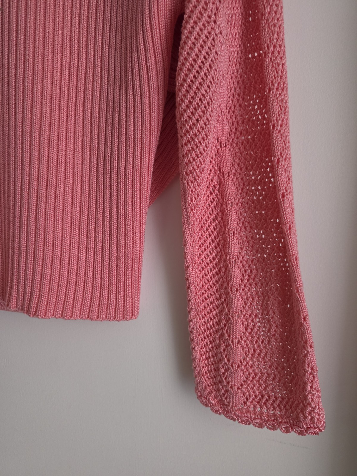 Vintage Fia Italia Handloomed Pink Long Sleeve Wrap Style Sweater Size Medium