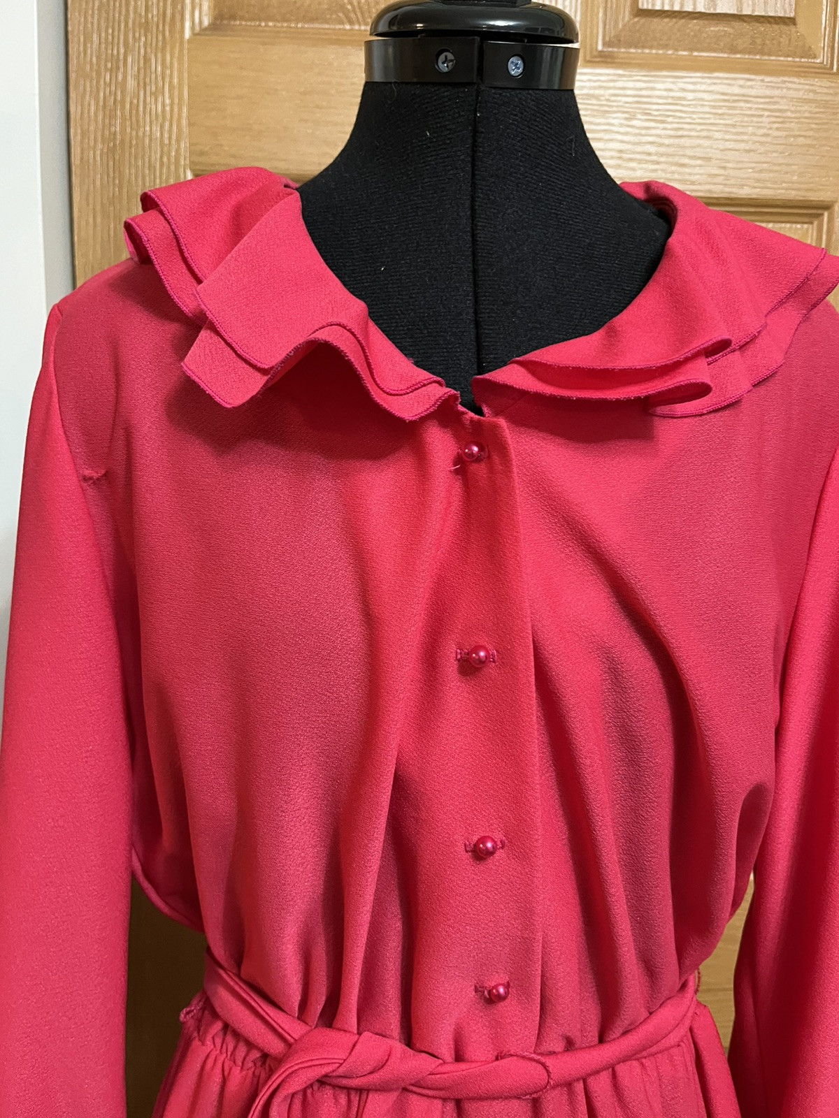 VTG TRENDS BY JERRIE LURIE Flounce Elastic Waist Dress. Tie Large Fuscia Ruffle