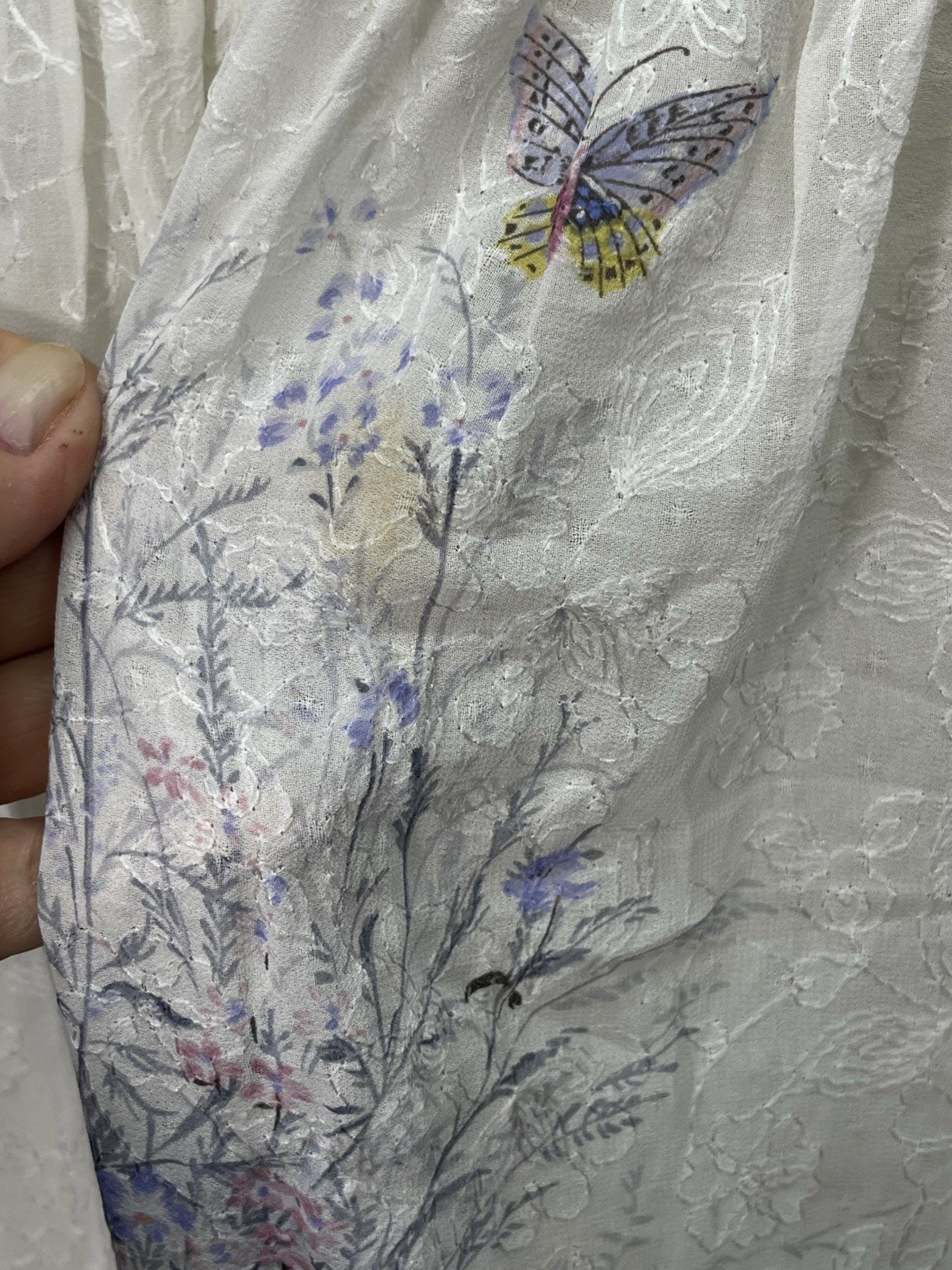 Vtg Femina Nutmeg Floral Butterfly Embroidered Dress Rose Print Cottagecore S/M