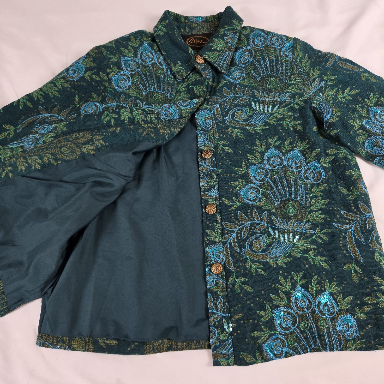 Alex Kim Green Paisley Peacock Jacket Boho Size 1X