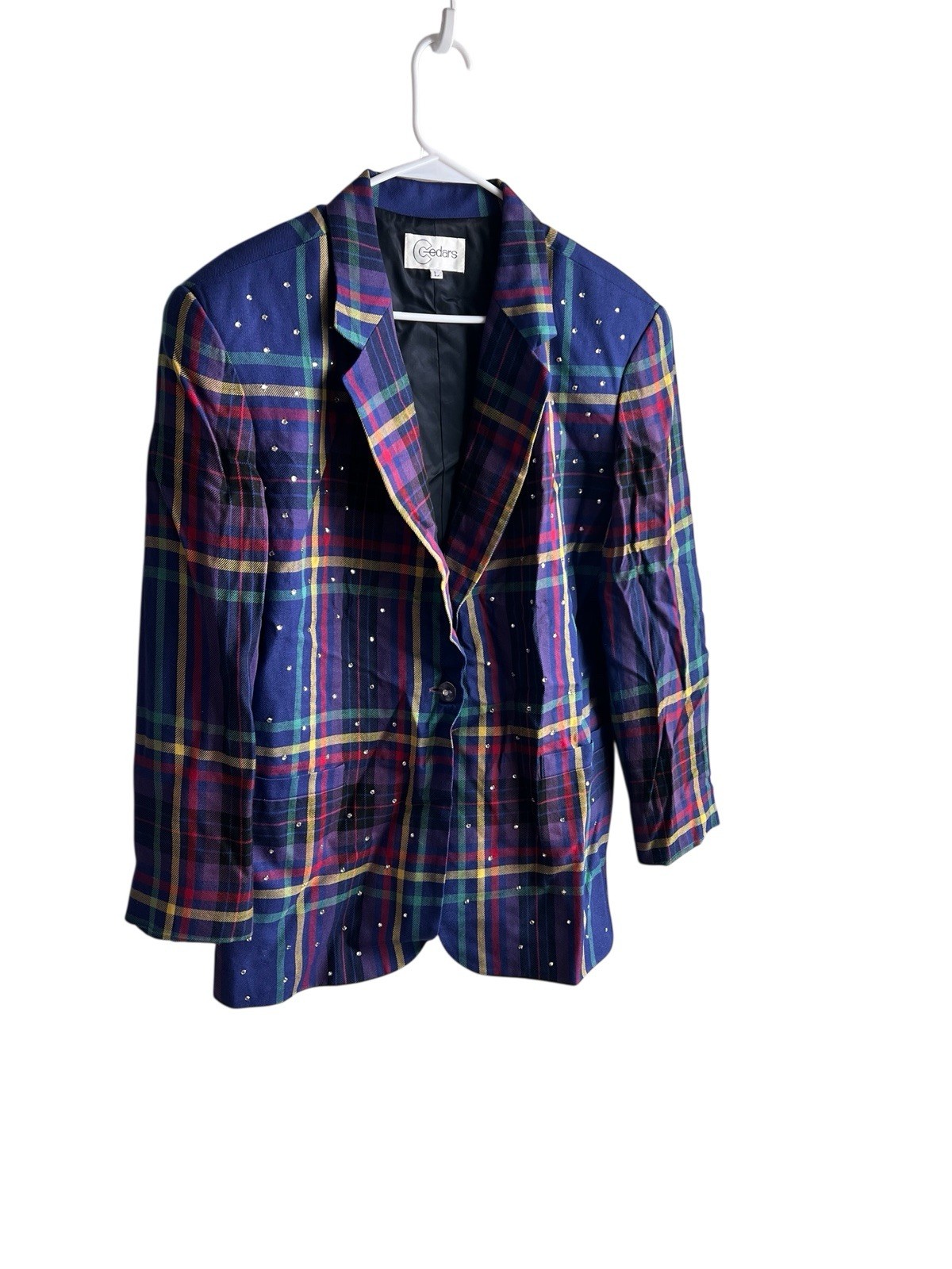 Cedars Vintage Plaid and Rhinestone Blazer Size L 90’s