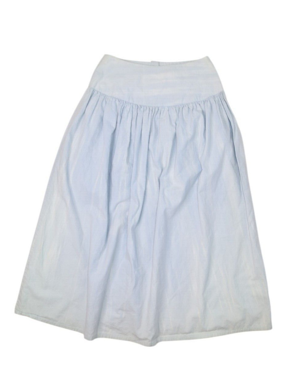 Vintage You Babes Skirt Womens 7 Blue Button Front Ruffle Maxi Cotton USA Made