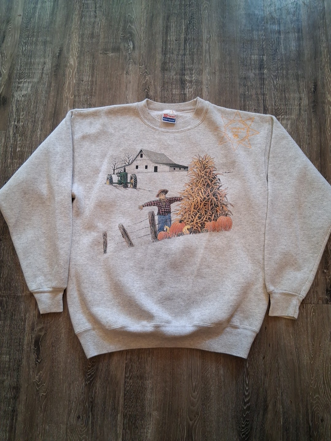 Vintage 90’s Fall Harvest Pumpkin Heather Grey Sweatshirt Size L