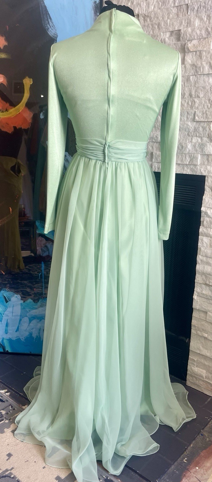 VTG Miss Elliott’s 70s Hostess Green Formal Maxi Dress Size 10 Flowy