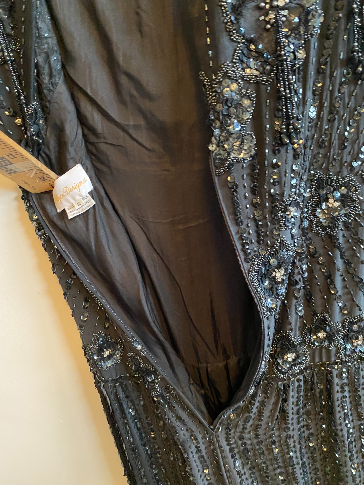 Vintage Alyce Designs 100% Silk Beaded Black Evening Gown Size 12