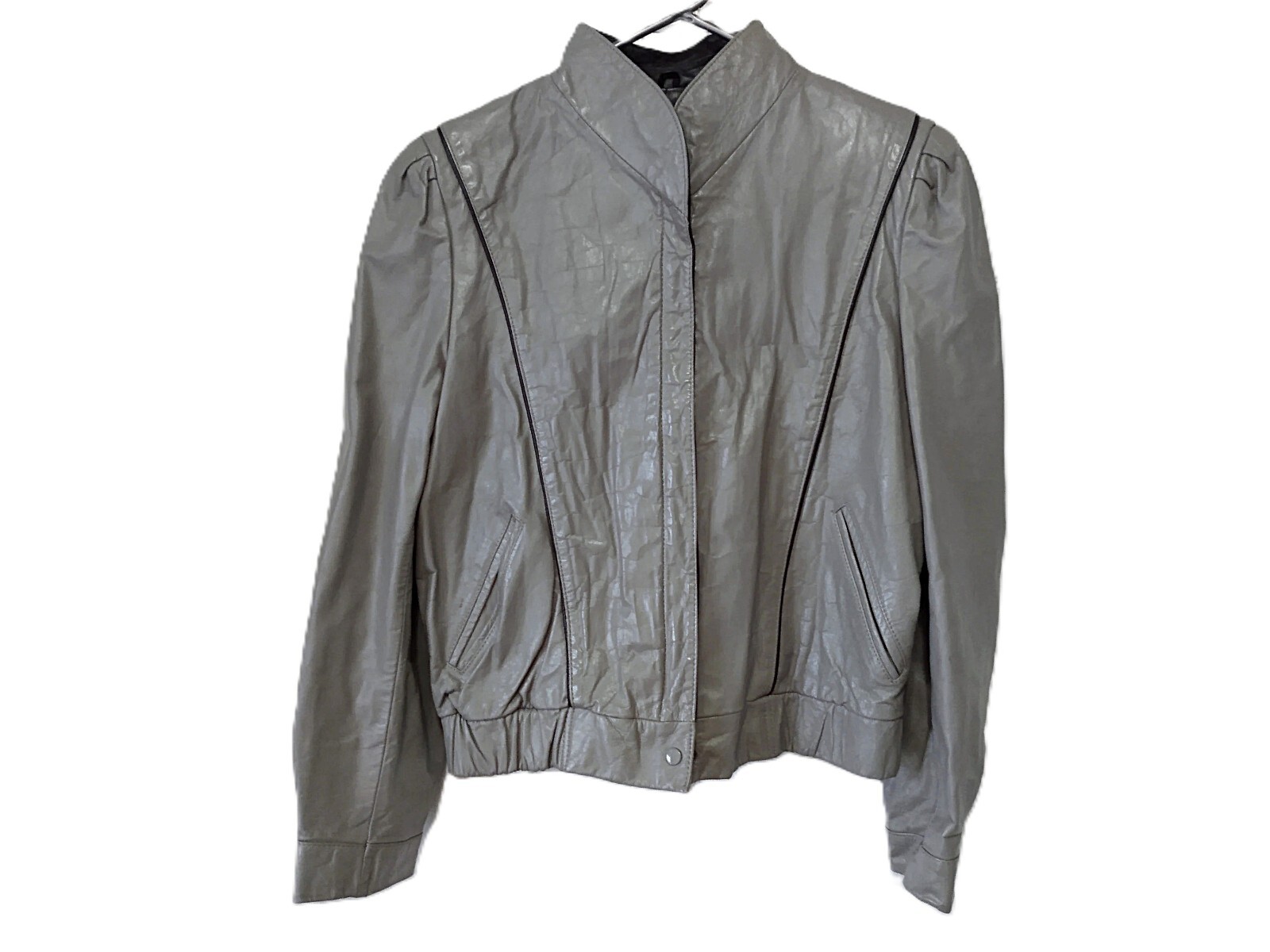 Vintage Leather Jacket 1980s Foxmoor Grey Puffed Sleeves Size 11