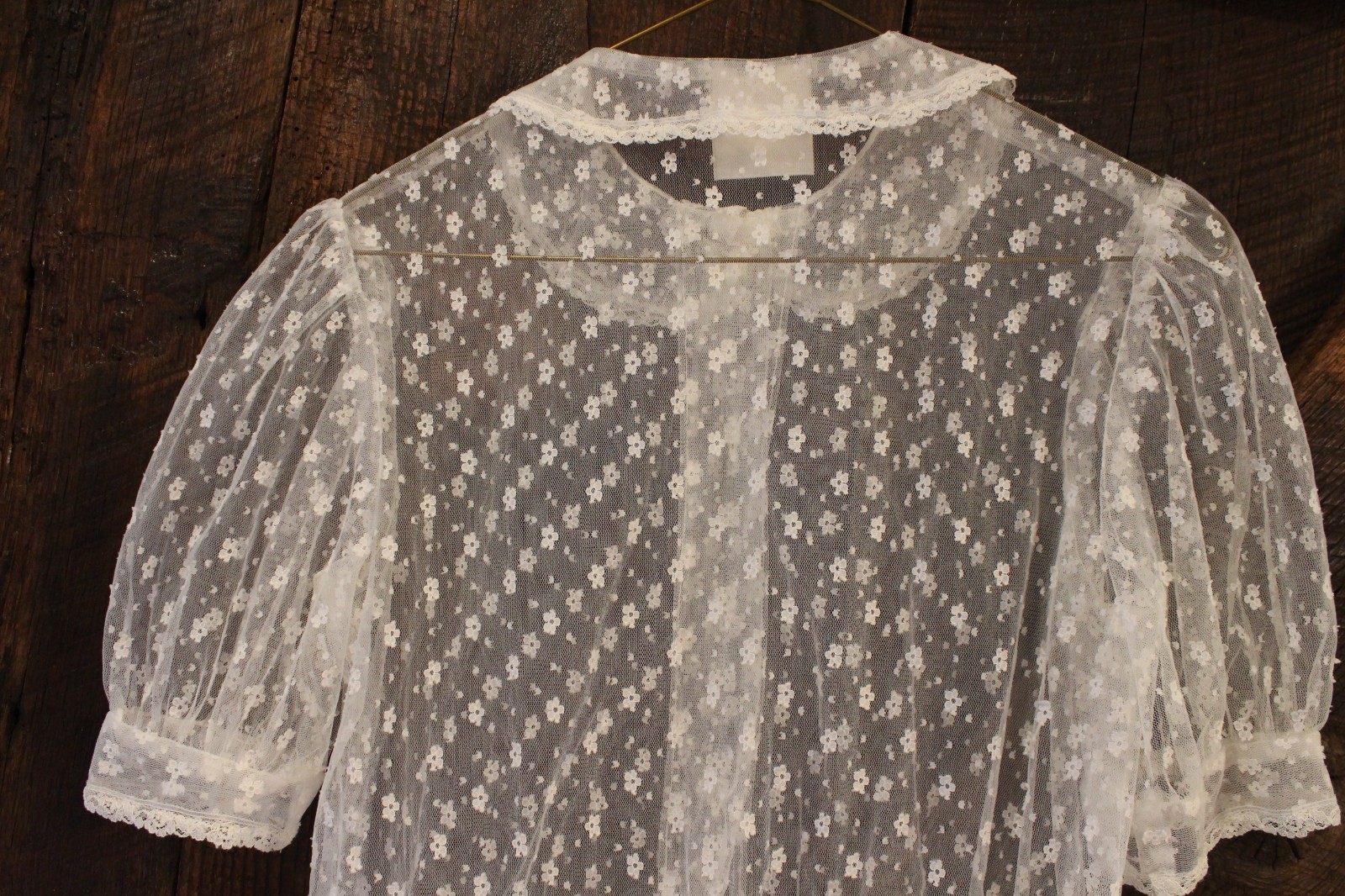 Vintage White Blouse Gunne Sax by Jessica Lace Design See Through Floral 1970s