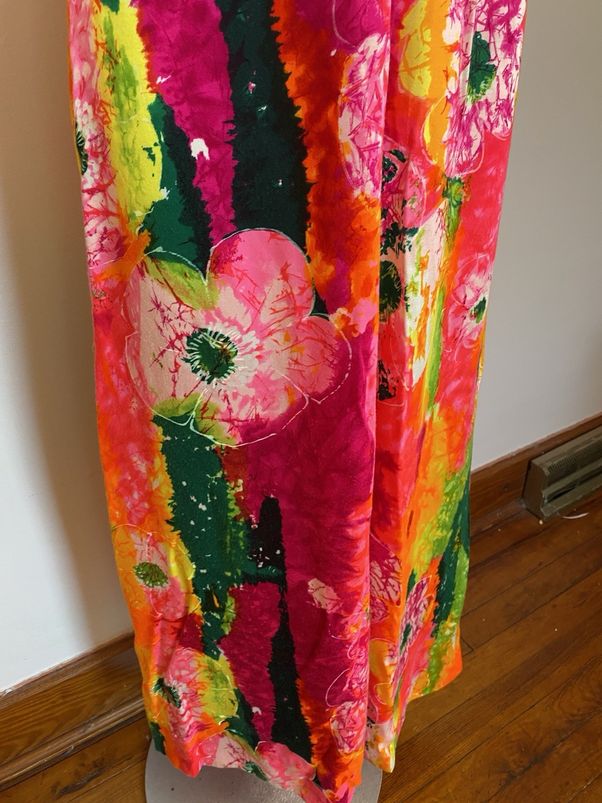 VTG 60s McInerny Psychedelic Hawaiian Sleeveless Button Maxi Dress 8 Medium