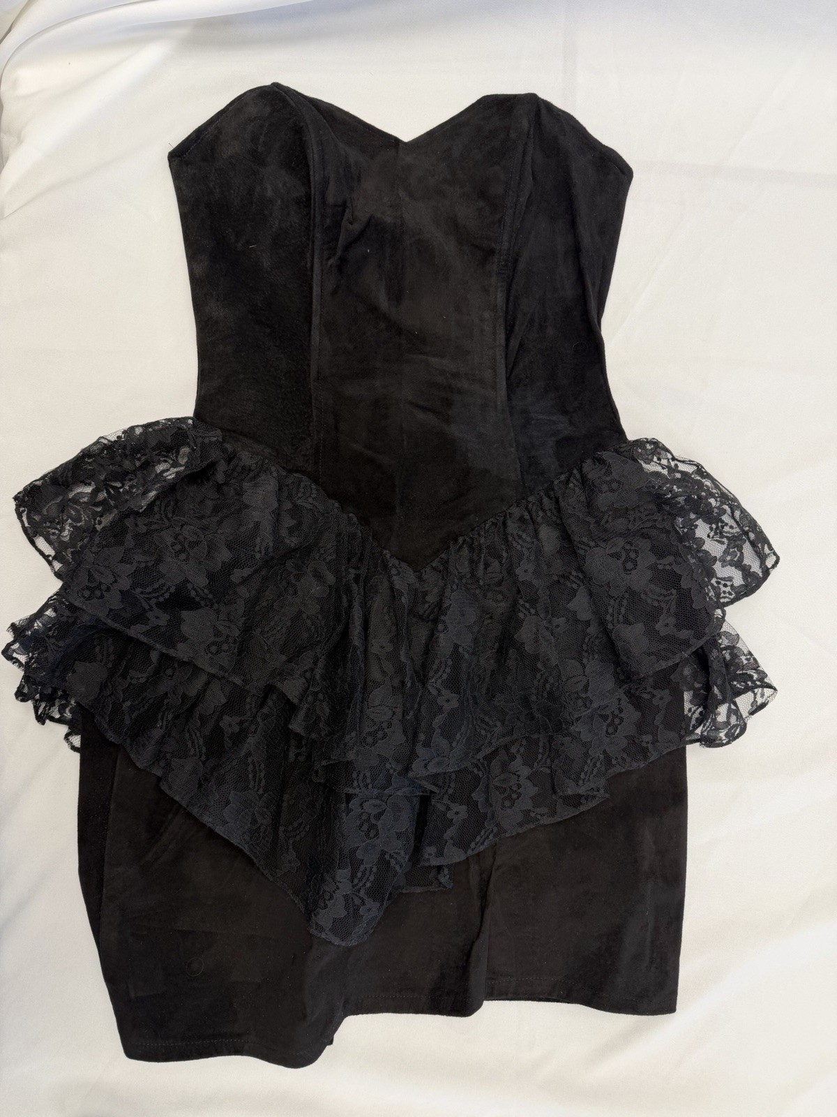 SIMPLY RED Vintage Black Witchcore Suade Lace Bustier Cocktail 80s Dress Size S