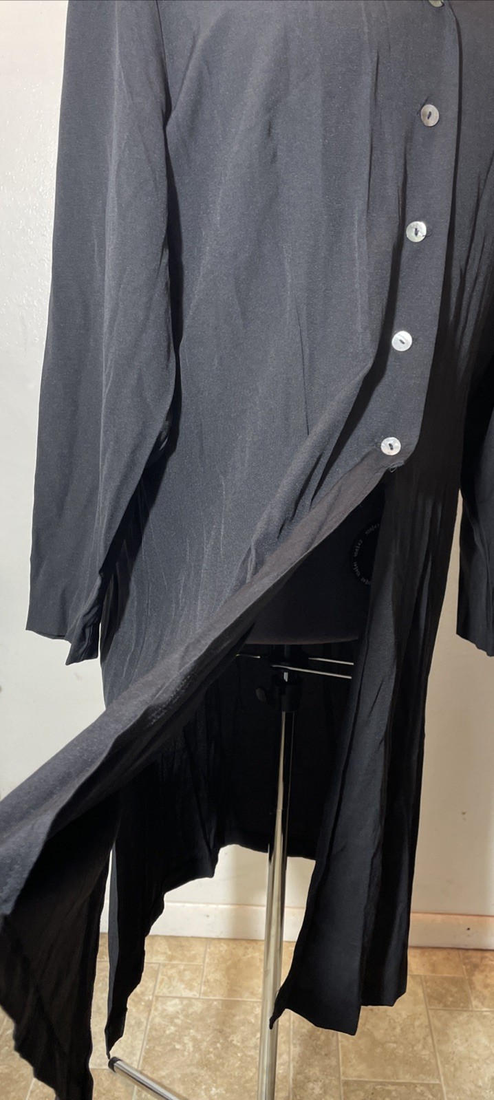 Vtg HHR 1980’s Black Popover Duster Jacket Split Front Lagenlook Midi Dress 3X
