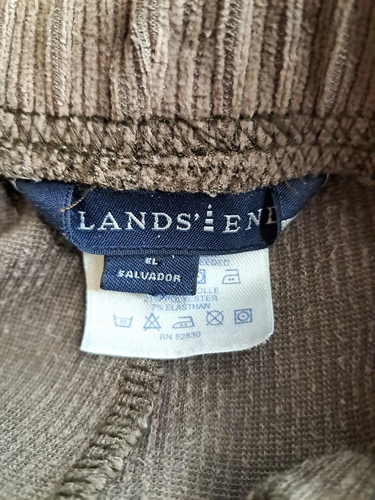 Vtg Lands End Brown Relaxed Fit Elastic Waist Pull On Corduroy Pants L (14-16)