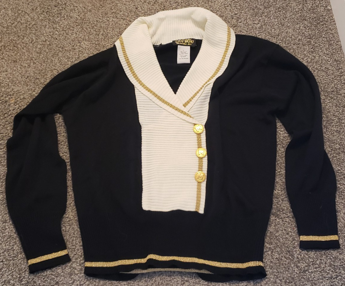Bob Mackie Art to Wear Color Block Black White Blouse VTG L