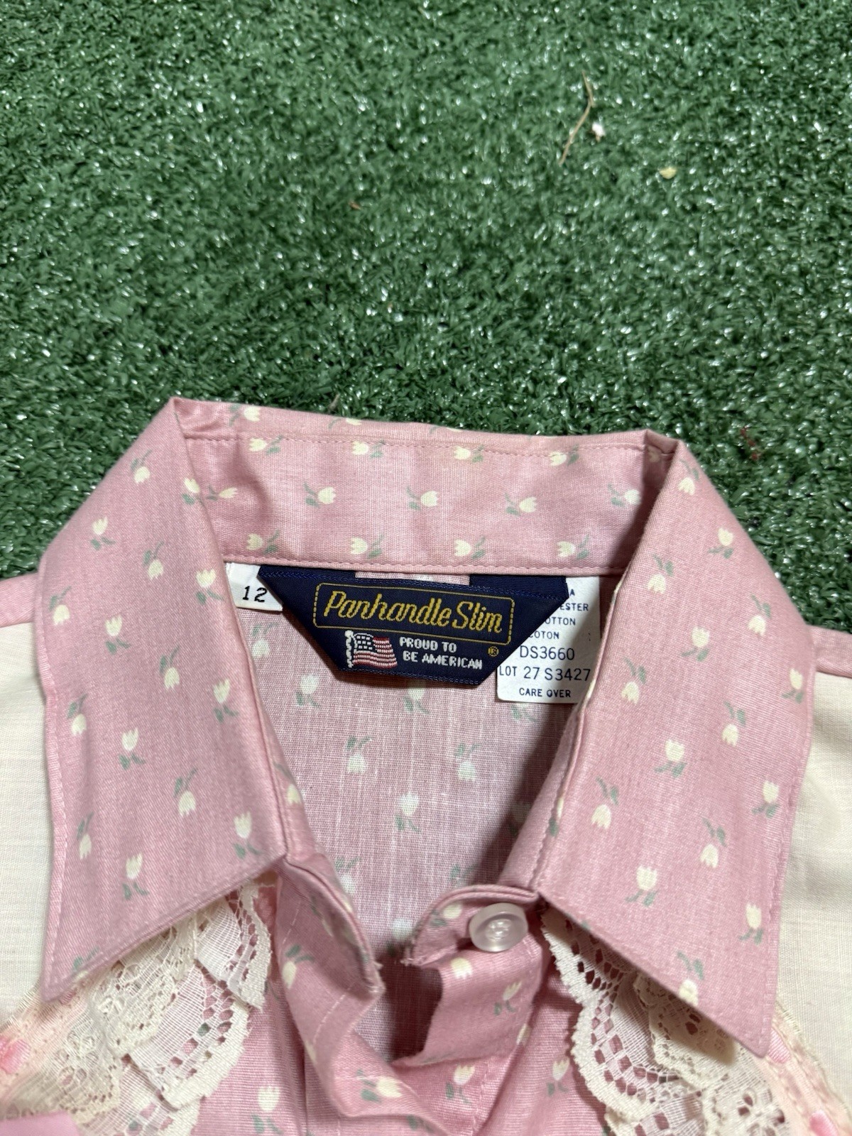 80s Vintage Panhandle Slim Woman’s Western Pearl Snap Pink Shirt Size 12 USA