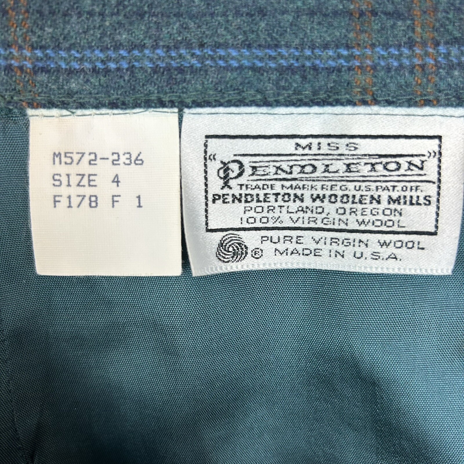 Vtg Pendleton Skirt Women 4 Green Pockets Lined 100% Virgin Wool Plaid Classic
