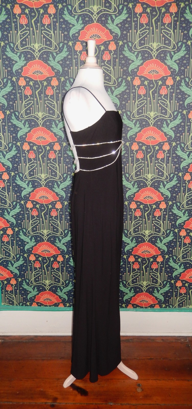 Vintage 90’s Y2K Black Prom Homecoming Strappy Rhinestone Crystal Formal Dress