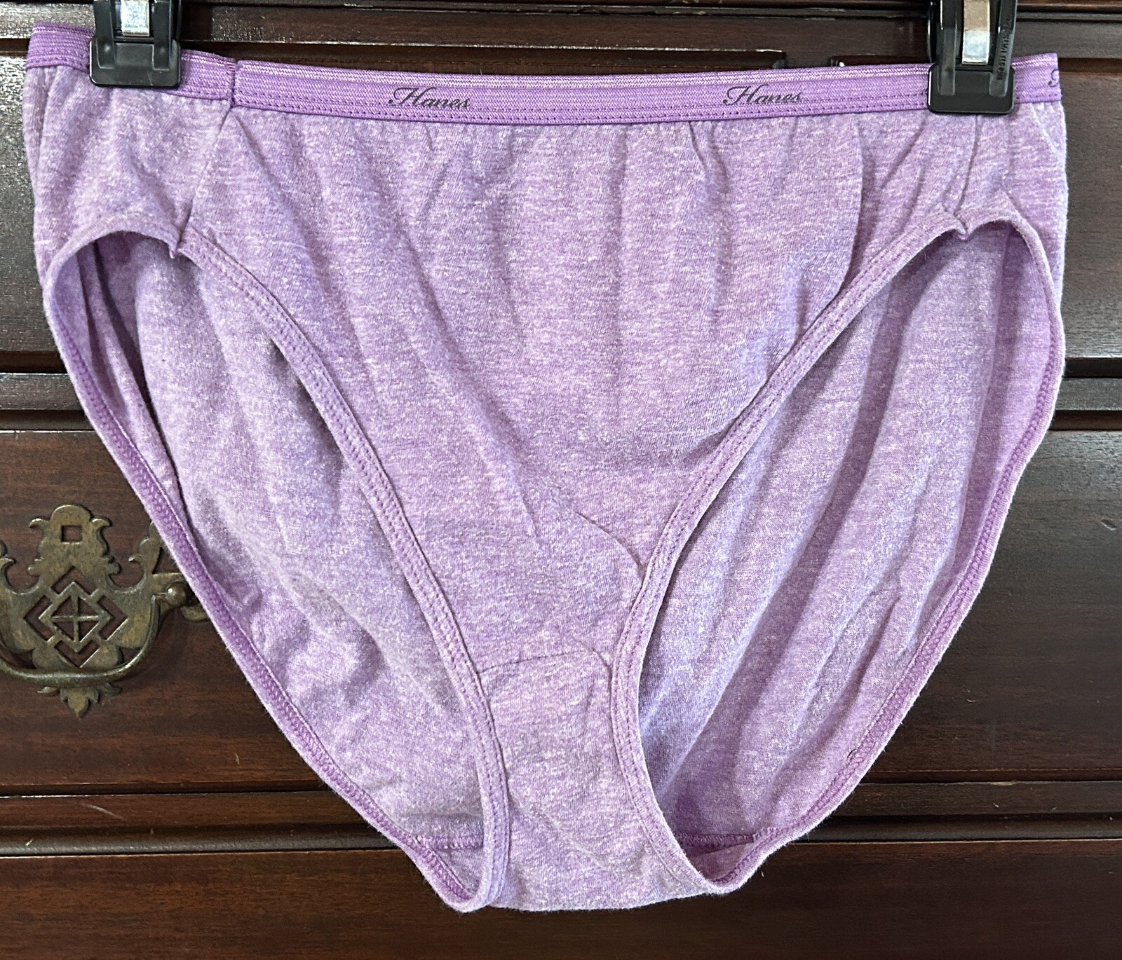 Vtg HANES Cotton Blend Signature Waistband Hi-Cut 8/XL Purple Heather Panties