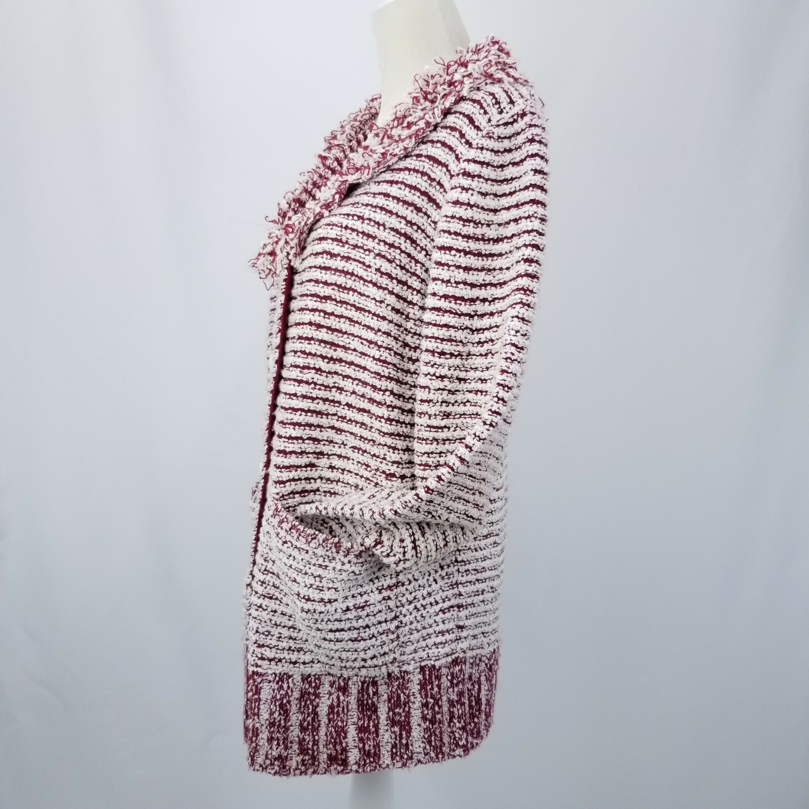 Vintage 80s Side Effects Womens Large Acrylic Fringe Boucle Sweater Cardigan Top
