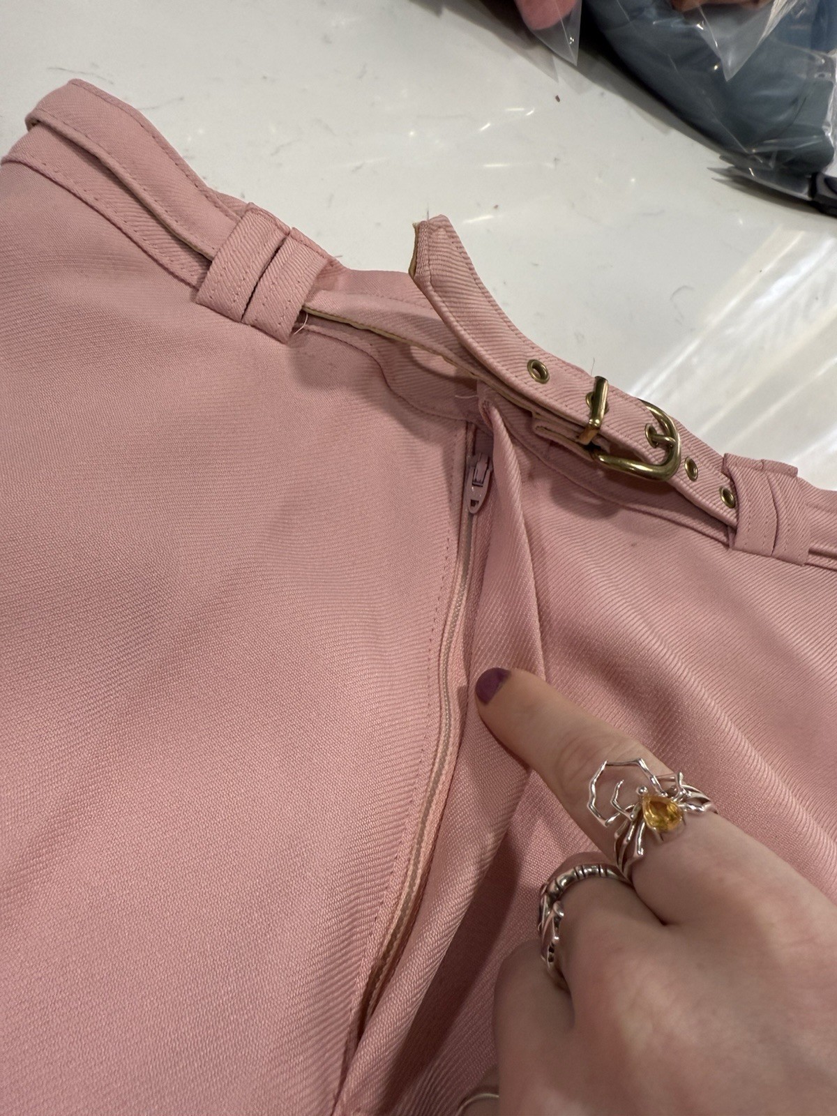 Vintage 1970s High Waisted Light Pink Straight Leg Trousers W Belt XS Sweetbriar