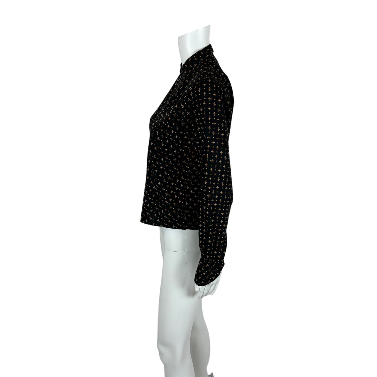 Vintage 50s Novelty Blouse Women’s Small Starburst Stars Print Black Yellow Top