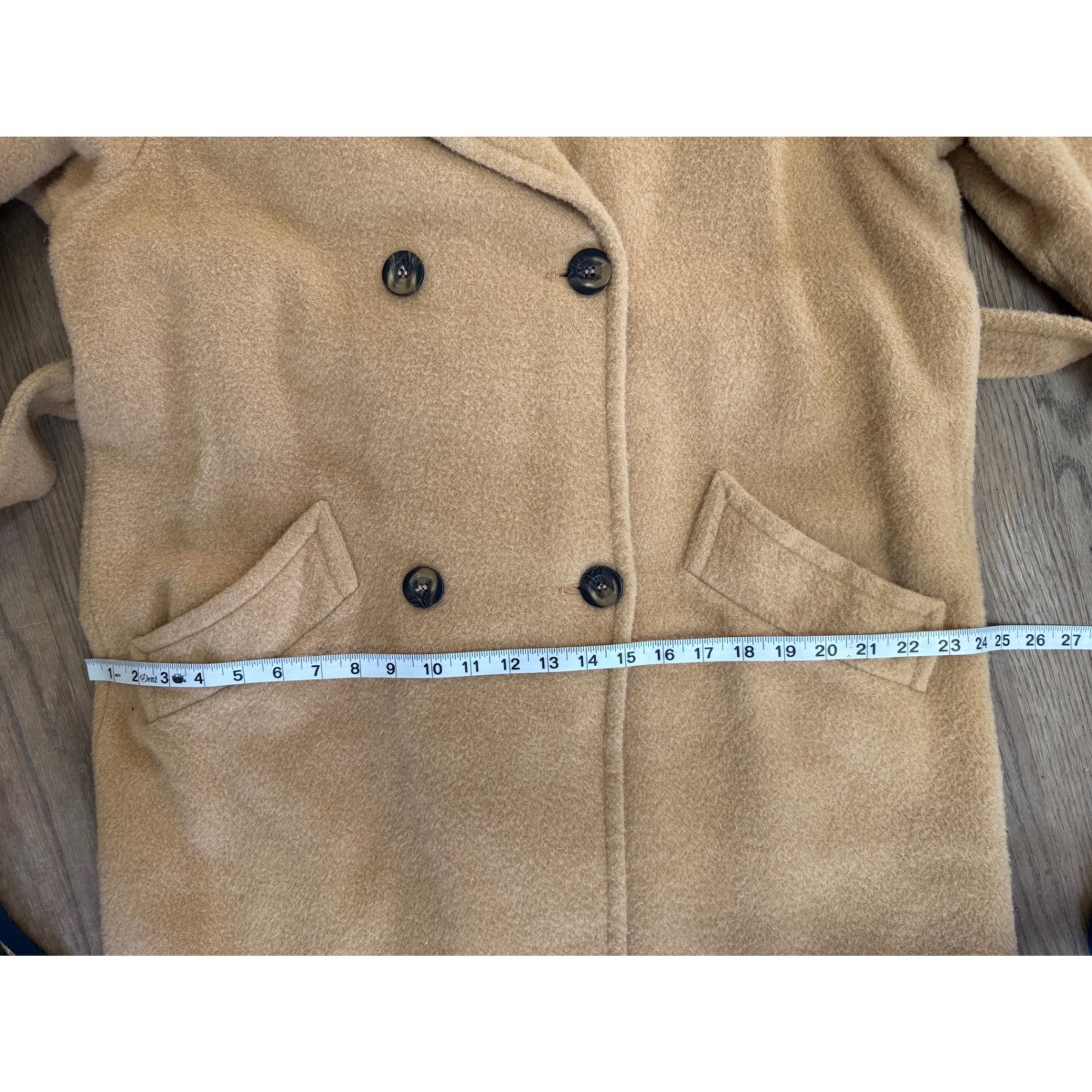 Vintage 100% Camel Hair Double Breasted Coat Womens Belted Long Tan Winter Coat