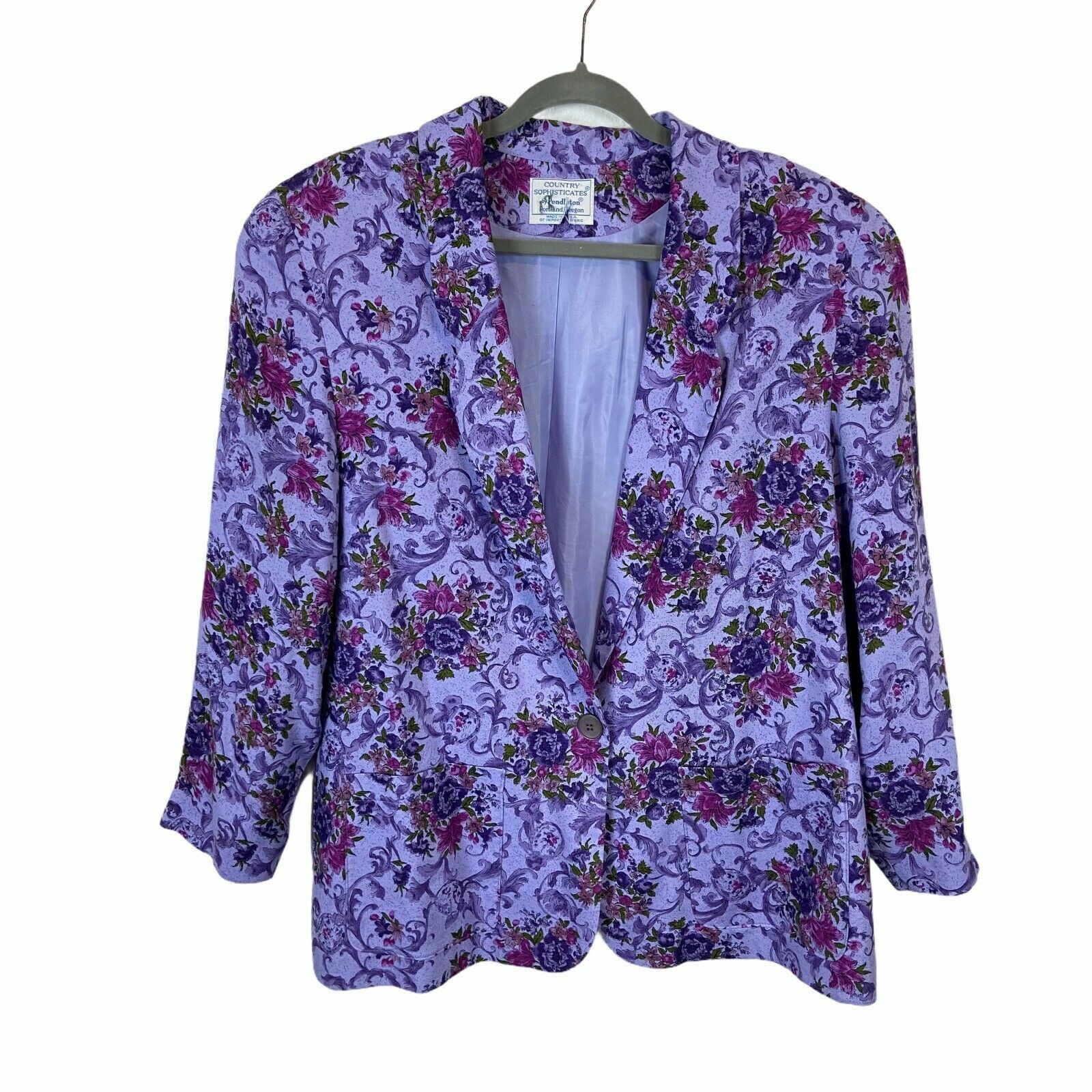 Pendleton Blazer Women Size 18 W Country Sophisticates Floral Purple VTG Library