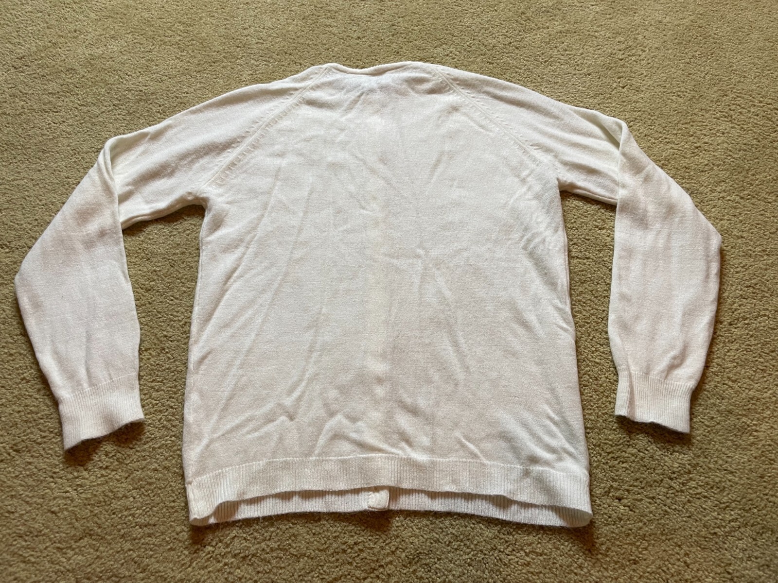 Vintage 60s Ivory Mid Century Acrylic Embellished Button Up Cardigan Sweater M