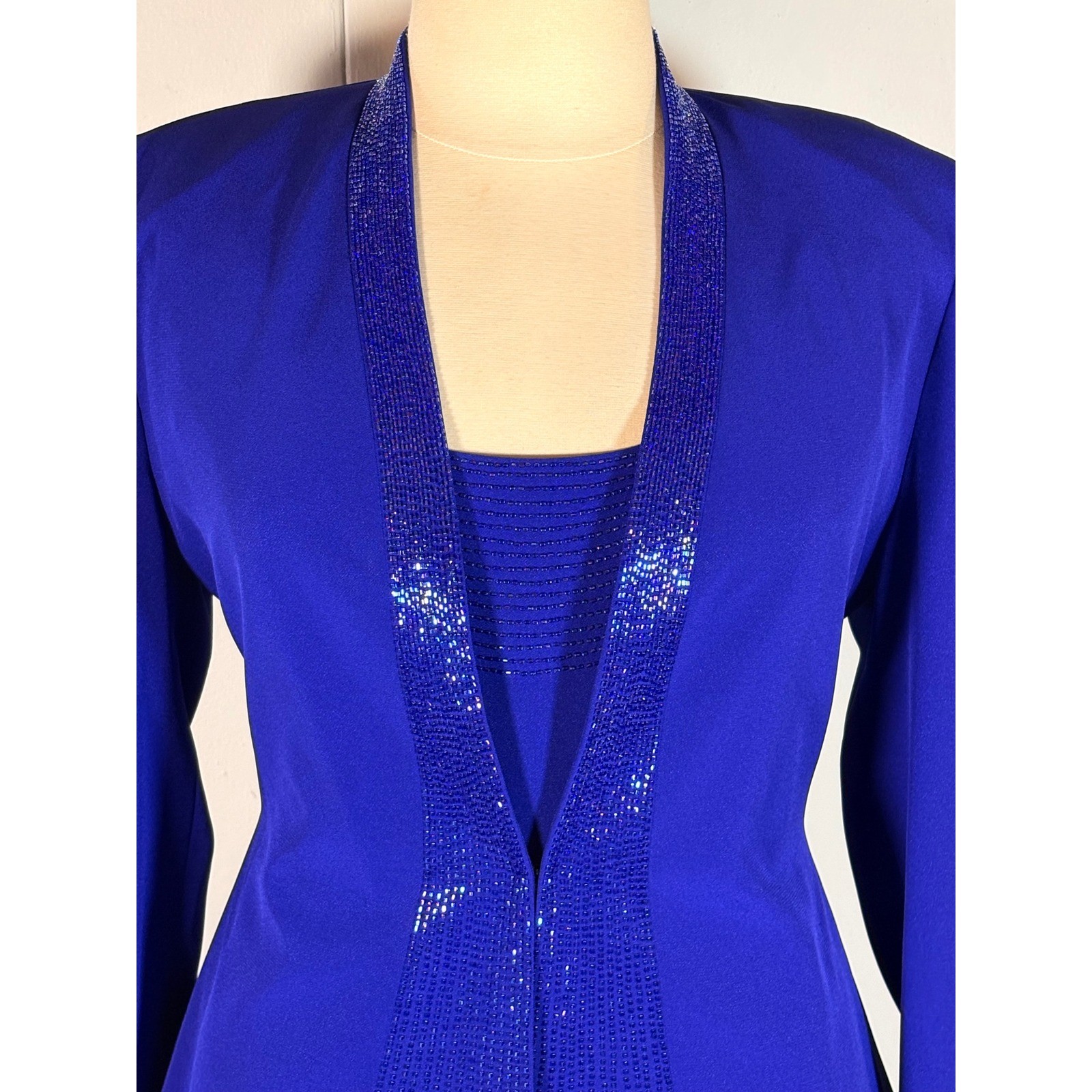 Vintage 90s Daymor Couture Royal Blue Jacket Dress Set 14 Mother of Bride Gown