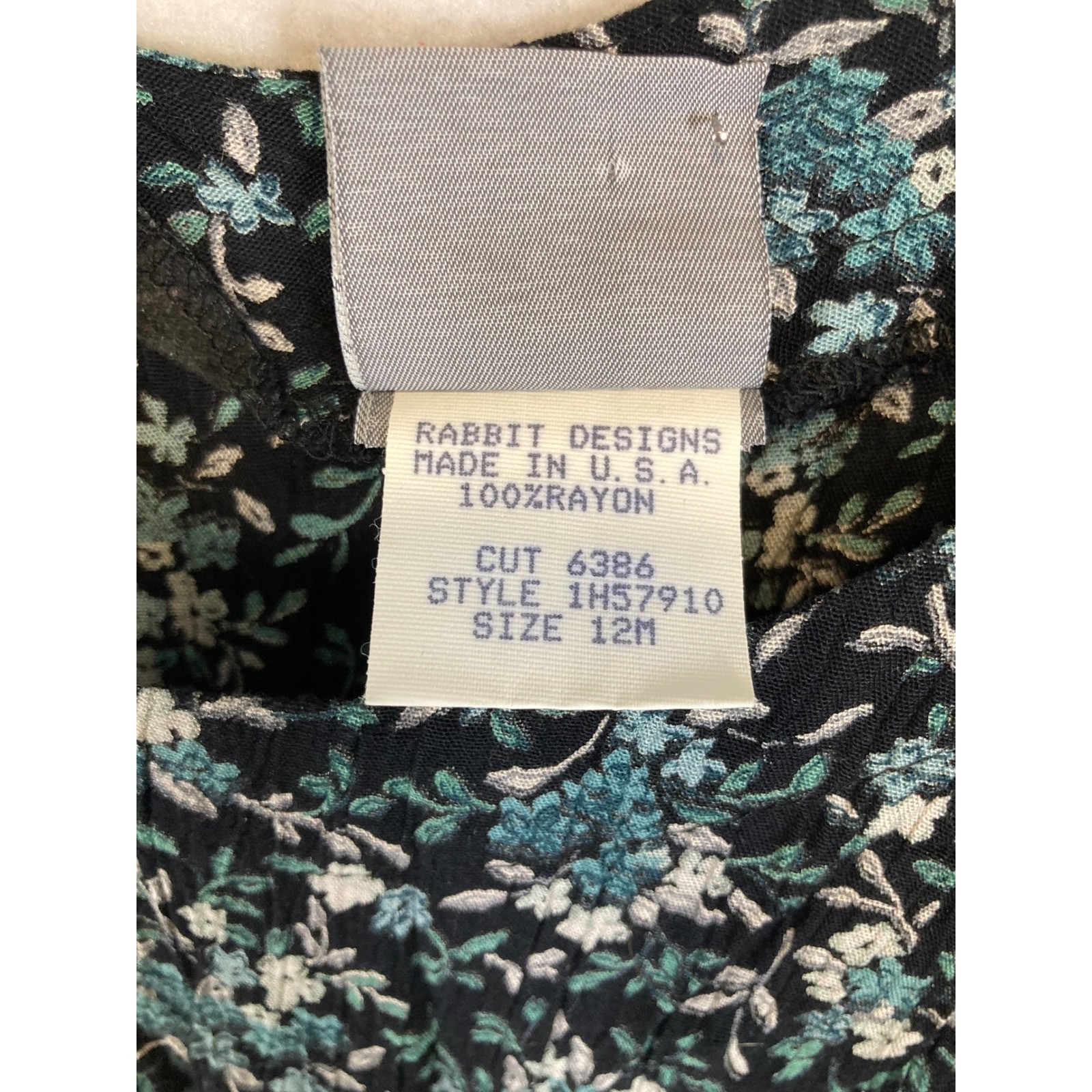 90s Cottagecore Rabbit Rabbit Rabbit Designs 12M Black Teal Floral Midi Dress
