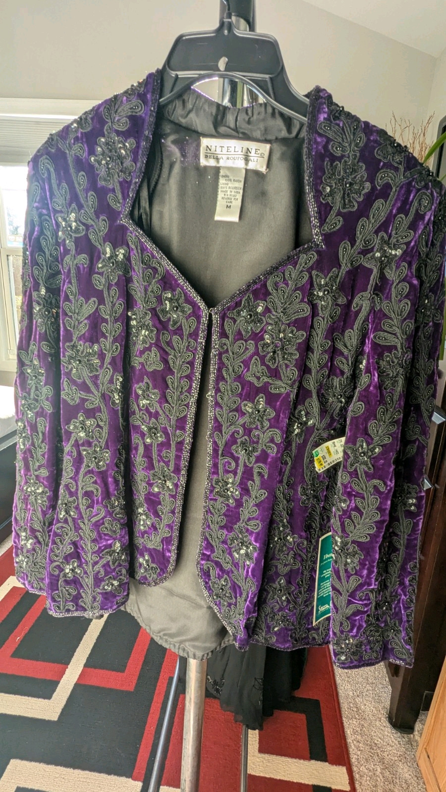 Vintage Niteline Della Roufogali Purple and Black Beaded Jacket Medium NWT