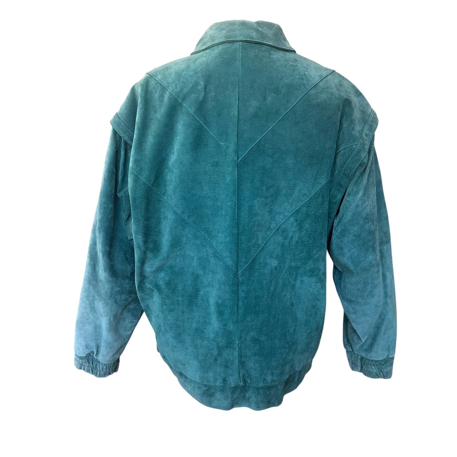 Vintage Avon Fashions Teal Green Suede Leather Bomber Jacket 80s Dolman Sleeve M