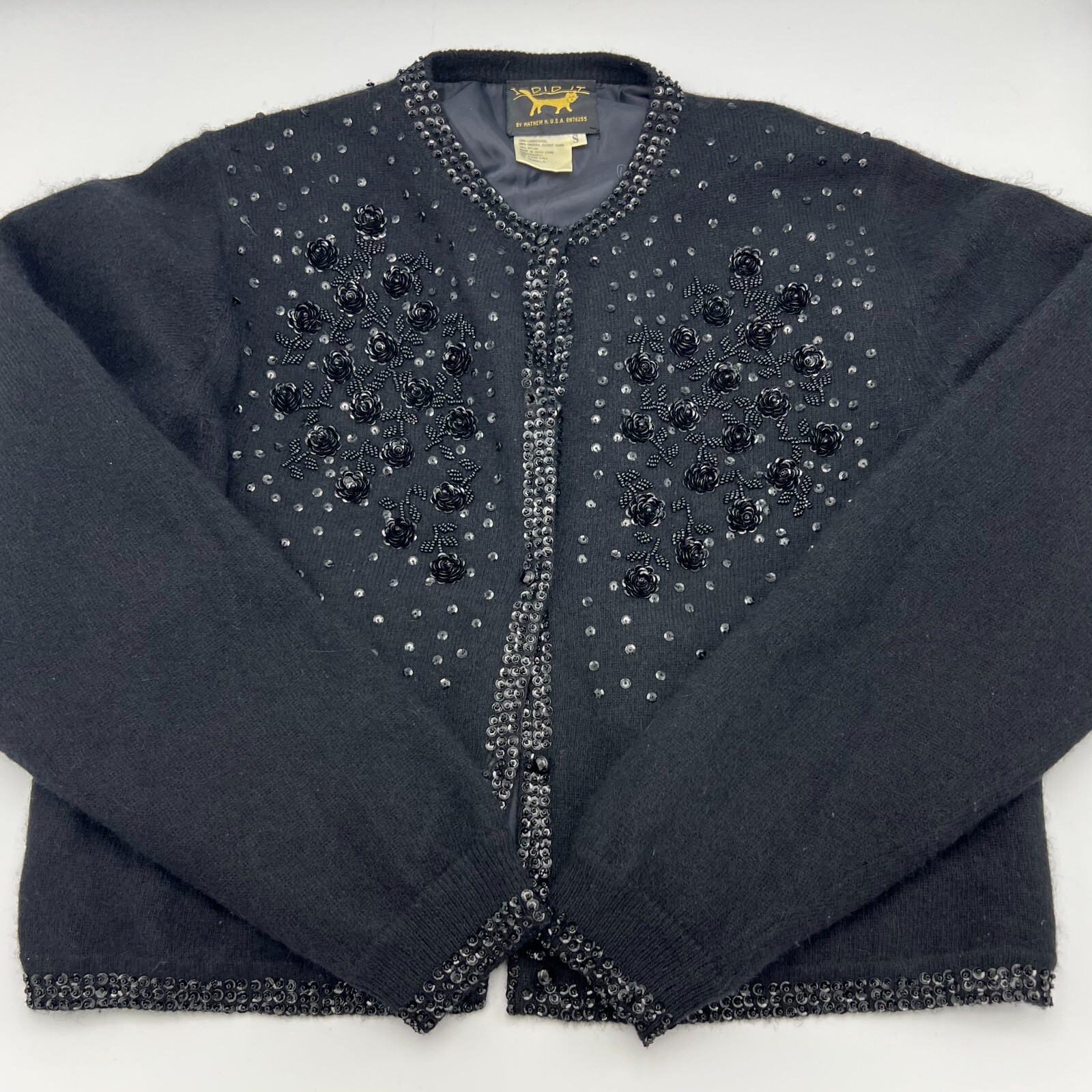 I Did It by Mathew H. Vintage Beaded Wool & Angora Sweater Cardigan, Lined. Sz S